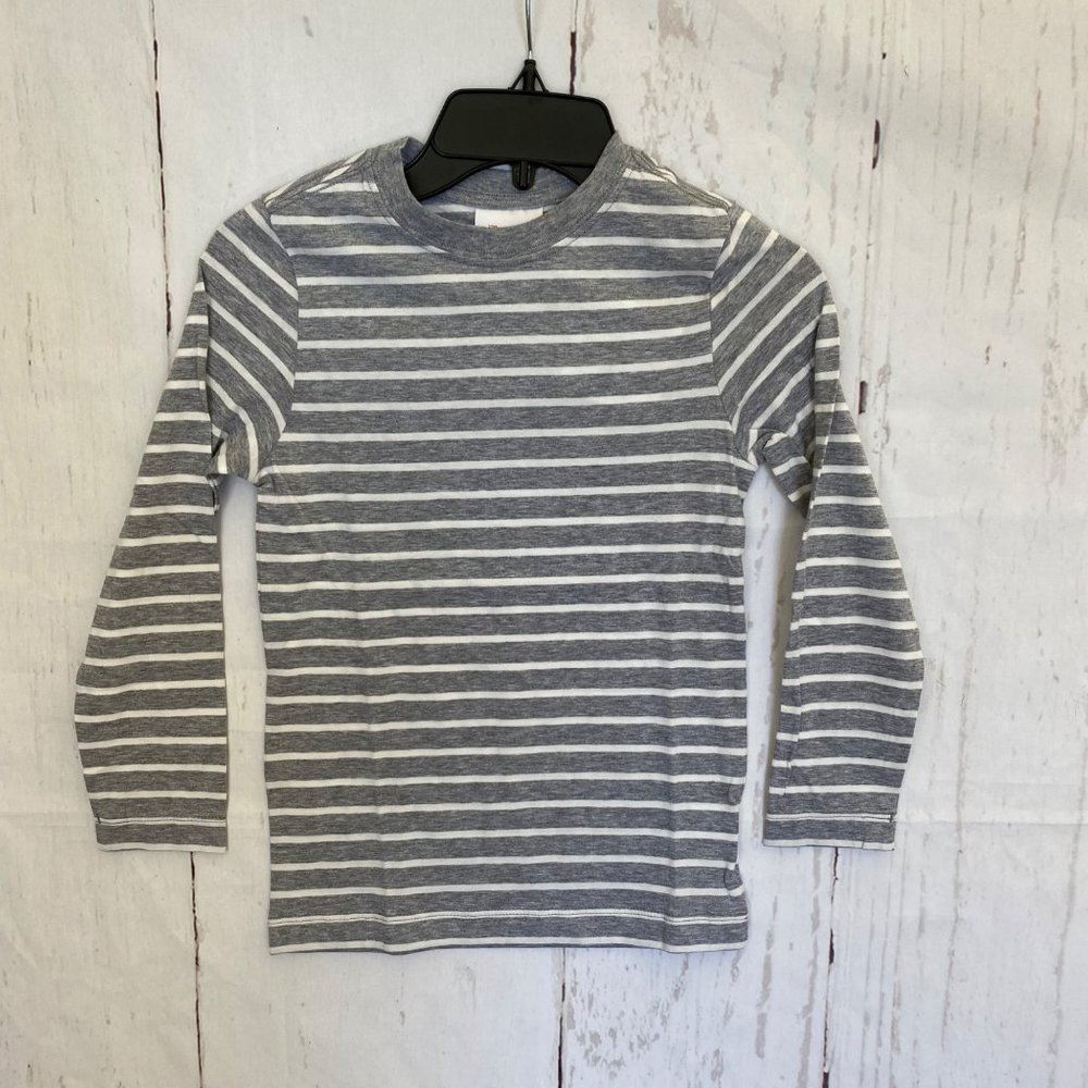 Hanna Andersson Girls Size 120 US 6-7 Striped Long Sleeve Pullover Shirt Gray